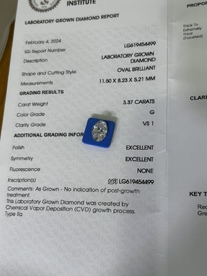 kopen 3.37ct Diamant Oval Brillant Cut CVD G VS1 2EX N IGI LG6169427133 online manufacture