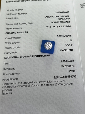kopen 3.02ct CVD Lab Groen Diamant Ronde Snijding G VVS2 3EX N IGI Gecertificeerd online manufacture