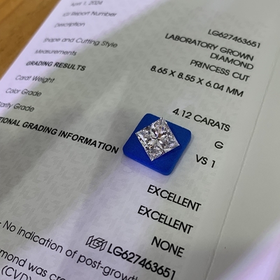 kopen 4.12CT G VS1 2EX CVD Lab Created Princess Cut Diamond voor juwelen maken online manufacture