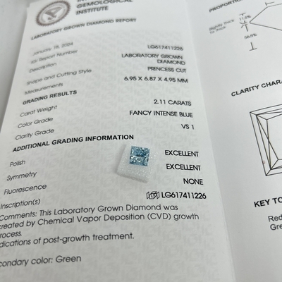 kopen 2.11CT Fancy Intense Blue VS1 2EX CVD Lab Groeide Diamond Princess Cut online manufacture