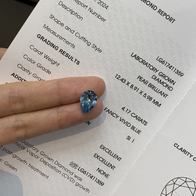 kopen Fancy VIVID BLUE Pear Cut Lab Groeide Diamanten 4,17 karaat SI1 OEM ODM online manufacture