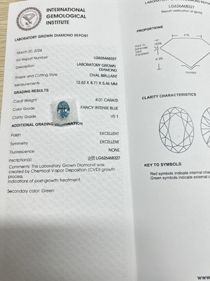 kopen Blauw 4.01ct VS1 CVD Lab Created Diamonds Kunstmatige diamanten voor sieraden maken online manufacture