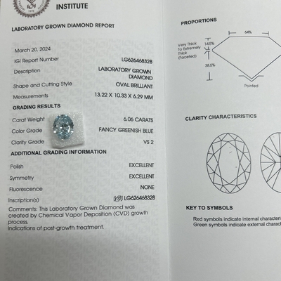 kopen 6.06 karaat Lab Produced Diamonds Fancy Vivid Blue OEM ODM online manufacture