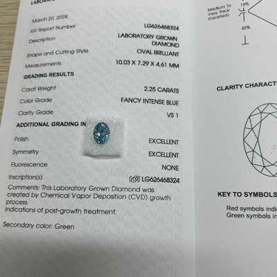 kopen 2.25ct Oval gesneden Lab Groeid Diamant Fancy Intens Blauw VS1 Helderheid online manufacture