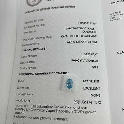 kopen 1.4ct Lab Made Diamonds Oval Cut CVD Fancy Vivid Blue VS1 2EX N IGI gecertificeerd online manufacture