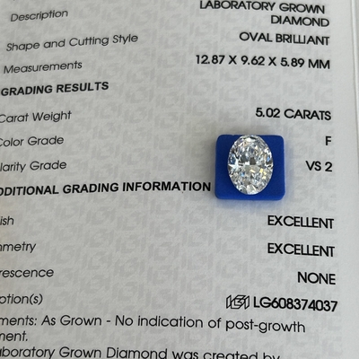 kopen 5.02ct VS2 F Kunstmatige diamanten Laboratorium gegroeide diamanten Oval gesneden online manufacture