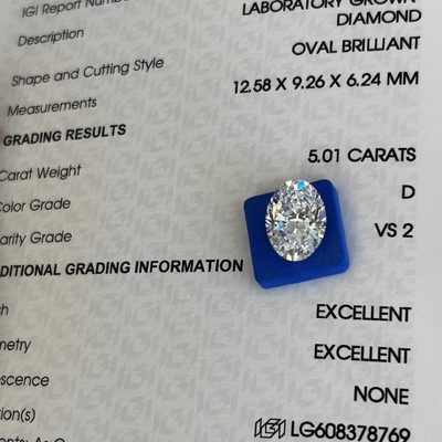 kopen 5.01ct Diamanten van kunstmatige vervaardiging Oval gesneden CVD D VS2 2EX N IGI Lab Diamanten online manufacture
