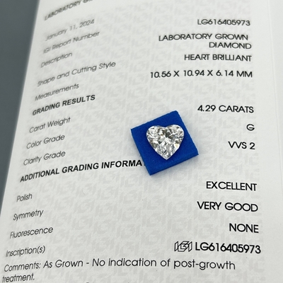 kopen 4.29ct Laboratorium gegroeide diamanten Hart gesneden CVD G Kleur VVS2 2EX N IGI online manufacture