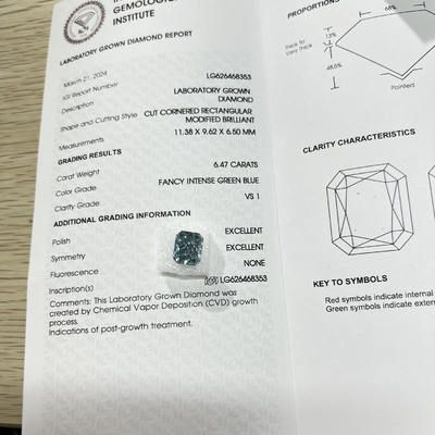 kopen VS1 6.47ct Lab Made Blue Diamonds Radiant Shape HPHT Lab Diamonds Fancy Intense Blue online manufacture