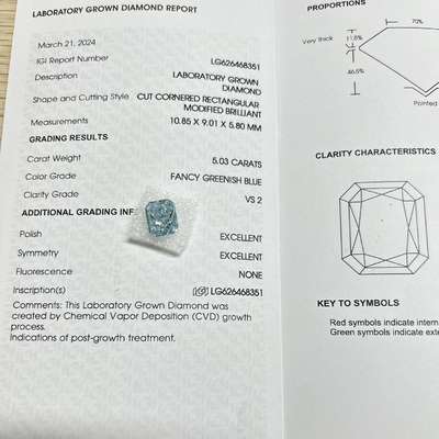 kopen VS2 Lab Grown Diamonds Radiant Cut Blue Nuance Lab Diamant 5,03 karaat online manufacture
