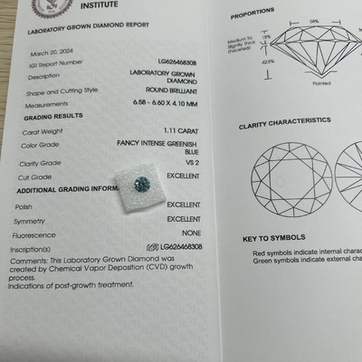 kopen Karaat 1.11ct Helderheid VS2 Lab Created Blue Diamond Ronde vorm online manufacture