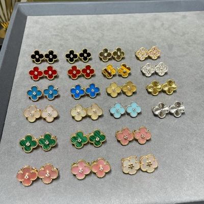 kopen 18k massief goud oorbellen Agate Juwelen Replica Juwelen VAN Vier blad klaver oorbellen online manufacture